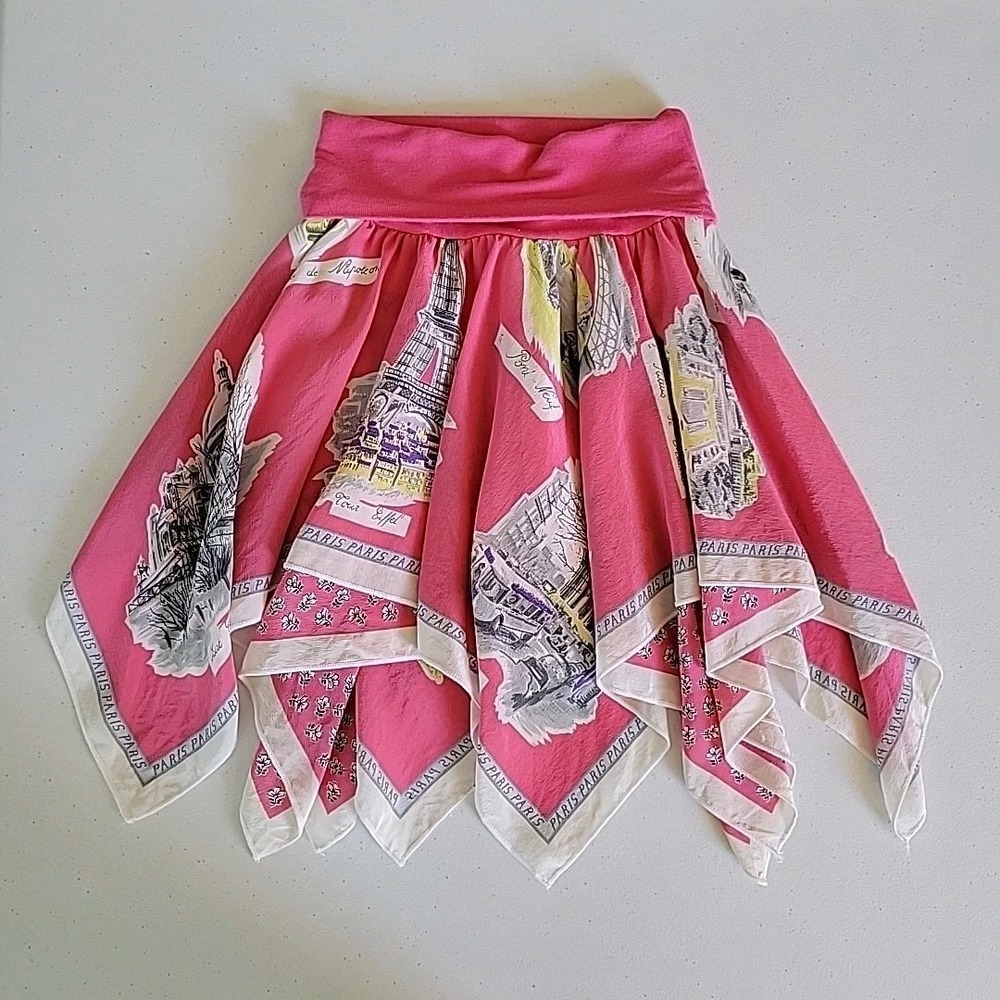 Sister Sam‎ Hanki Hem Silk Skirt Small Foldover Waist Fairy Flowy Gypsy Party